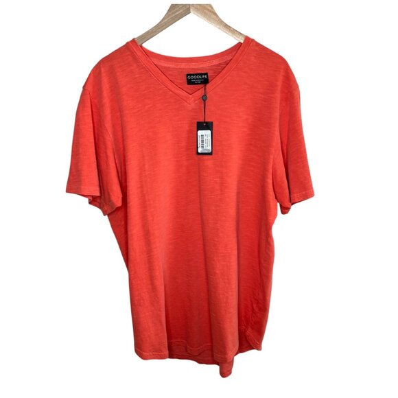 Goodlife Mens Slub Cotton Scallop V-Neck T-Shirt XXL Coral "EmberGlow" - Picture 1 of 10